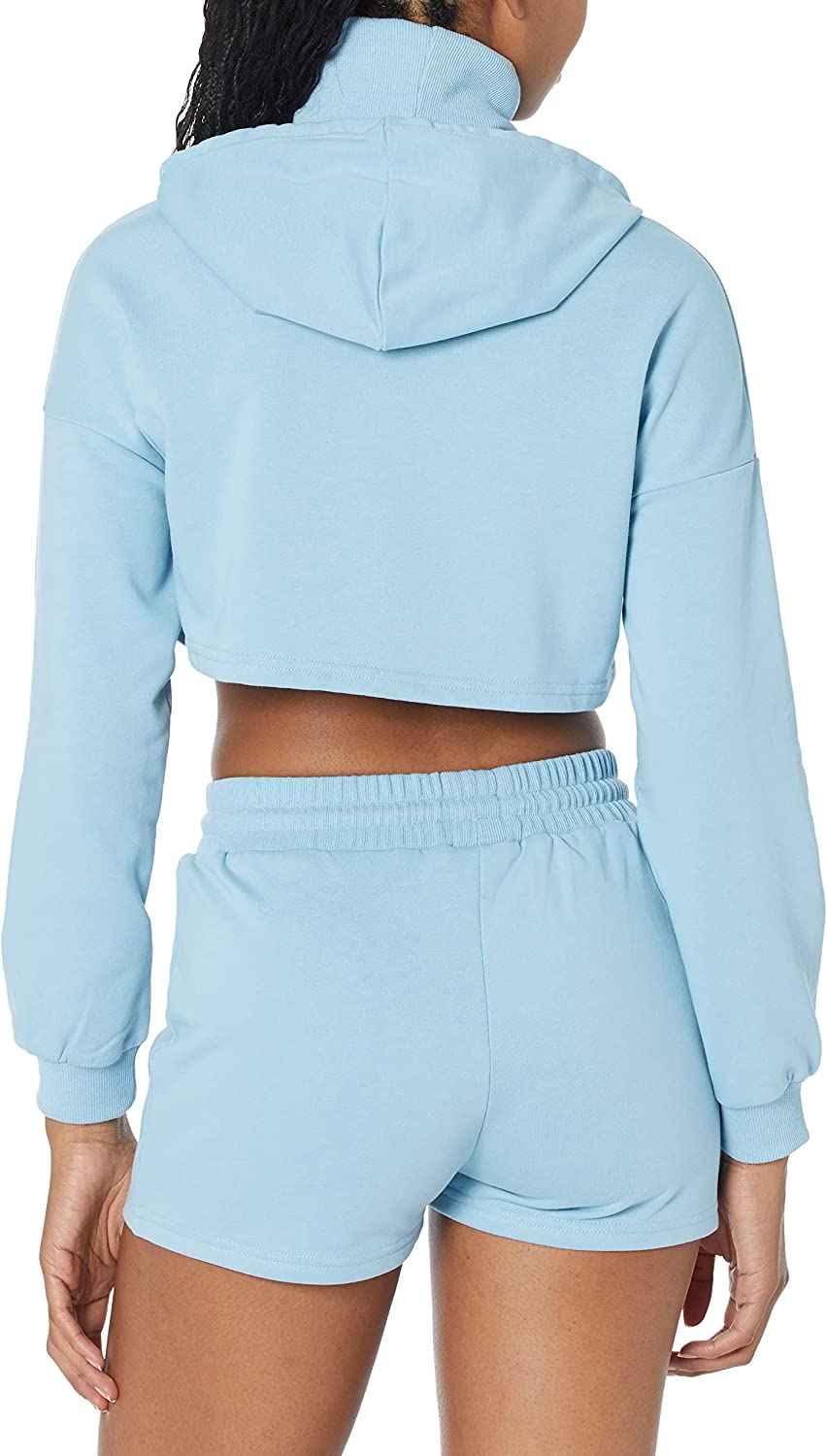 Women's Cropped Hoodie With Mask - Powder blue