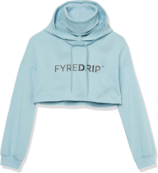 Women's Cropped Hoodie With Mask - Powder blue
