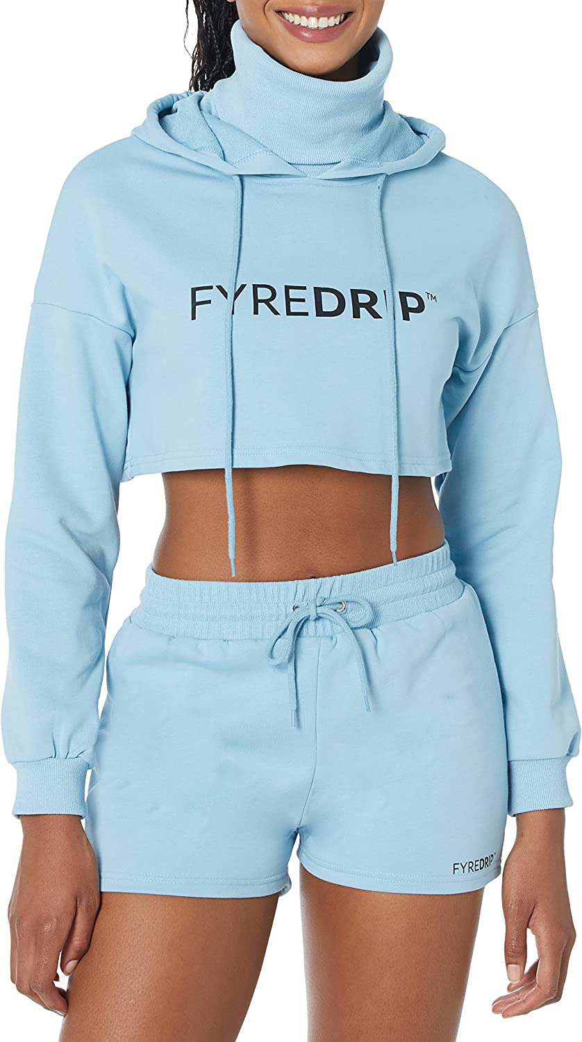 Women's Cropped Hoodie With Mask - Powder blue