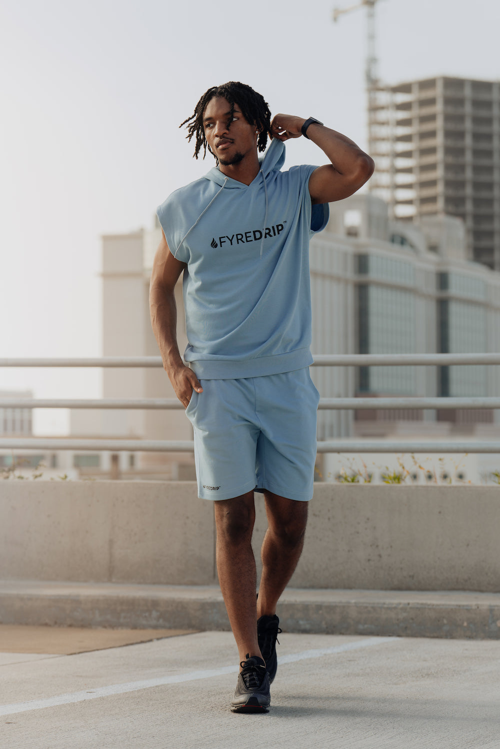 Men's Terry Sleeveless Hoodie - Powder blue