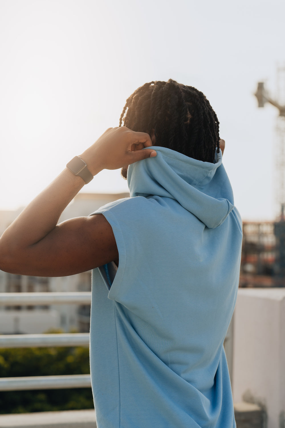 Men's Terry Sleeveless Hoodie - Powder blue